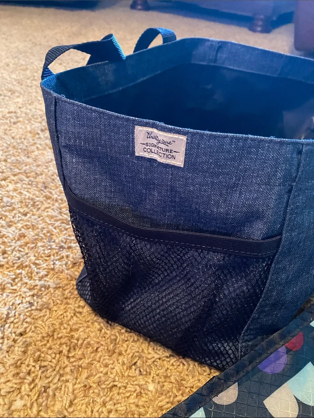 thirty-one Navy Tote with Multicolor Semi-Circle Pattern Storage Bag + bonus bag